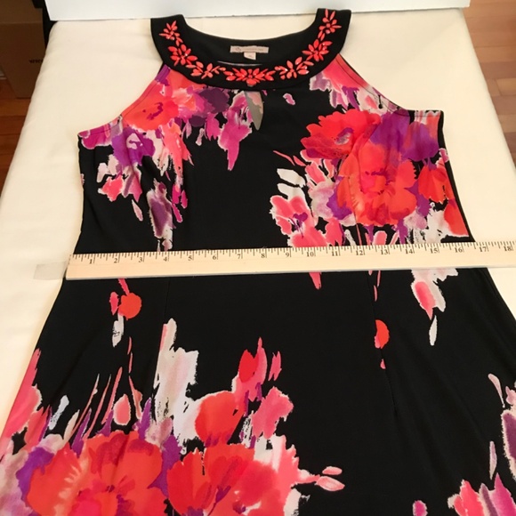 Dressbarn Floral Sleeveless Beaded Midi Sheath Dress Black Pink Women’s Size 10 - Picture 15 of 16